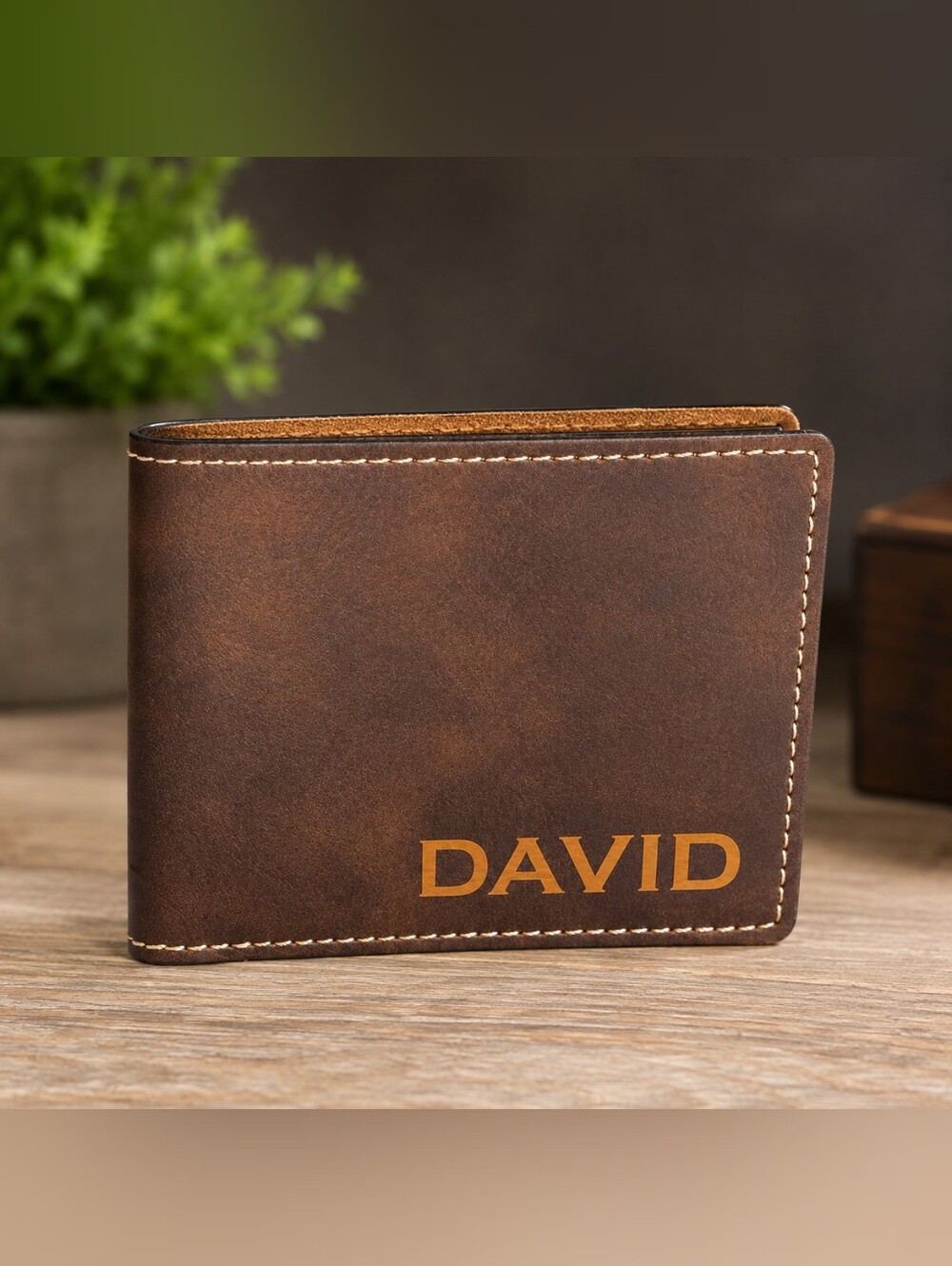 Classic Brown Personalized Leather Bifold Wallet – DAVID